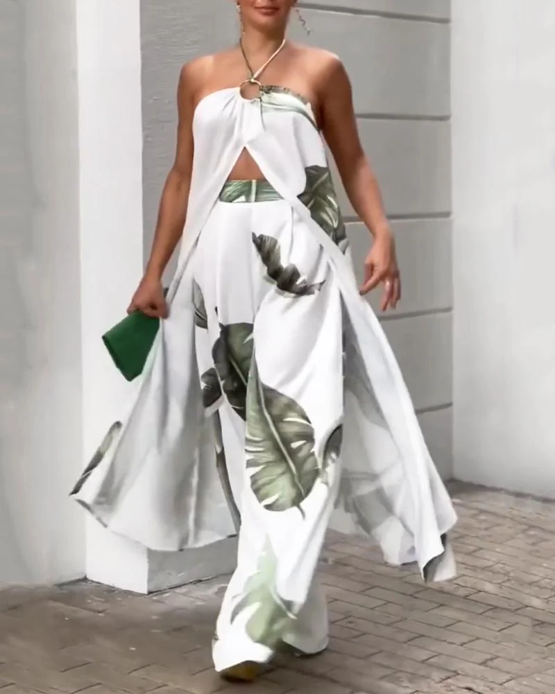 Printed two-piece set of halterneck top & slacks - Image 3