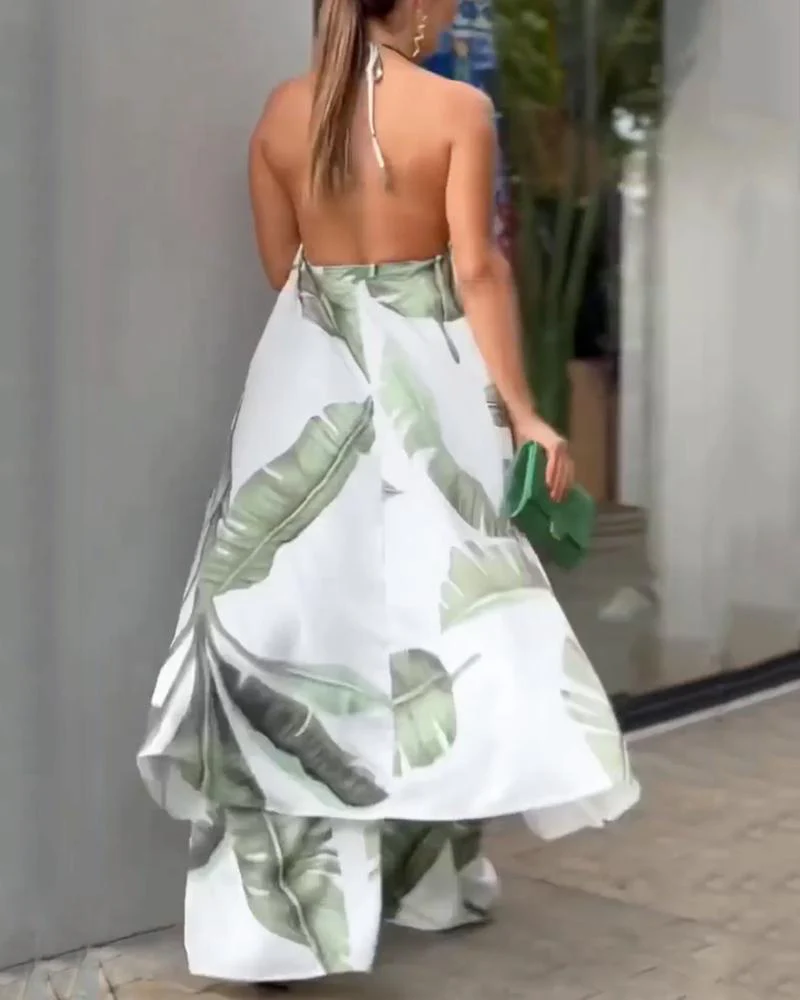 Printed two-piece set of halterneck top & slacks - Image 4
