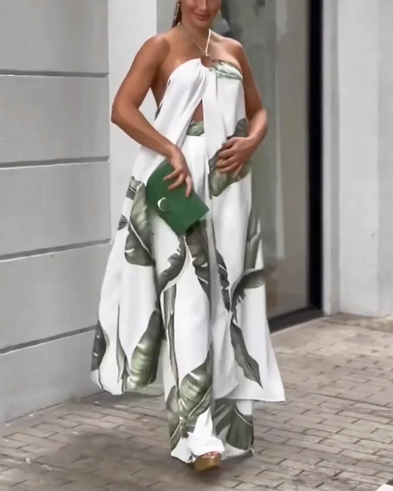 Printed two-piece set of halterneck top & slacks - Image 5