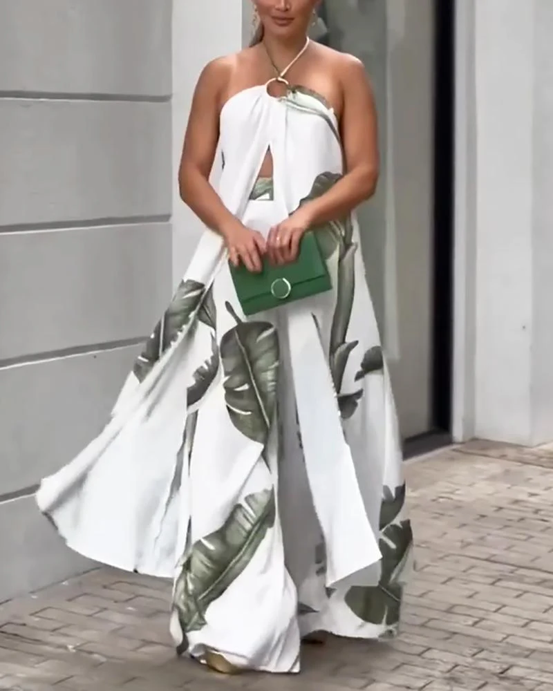 Printed two-piece set of halterneck top & slacks - Image 6