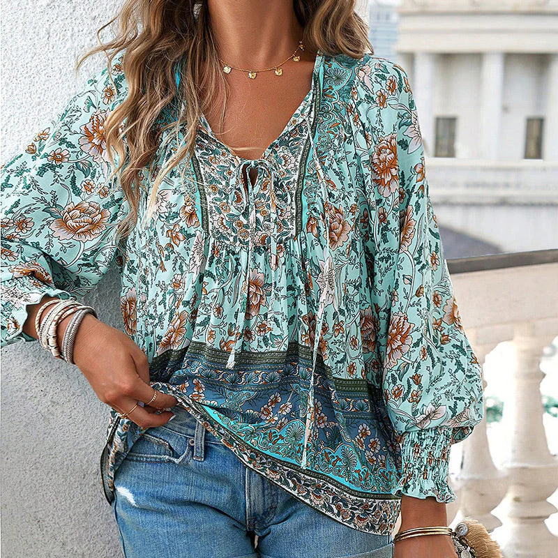 💖2025 New Products💖Women's Fashion Printed v-Neck Long Sleeve Shirt - Buy two and get free shipping! - Image 6