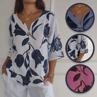 💕Muttertag Hot Sale 49% OFF🌷Tunika Top mit bedrucktem V-Ausschnitt🌷 - Image 3