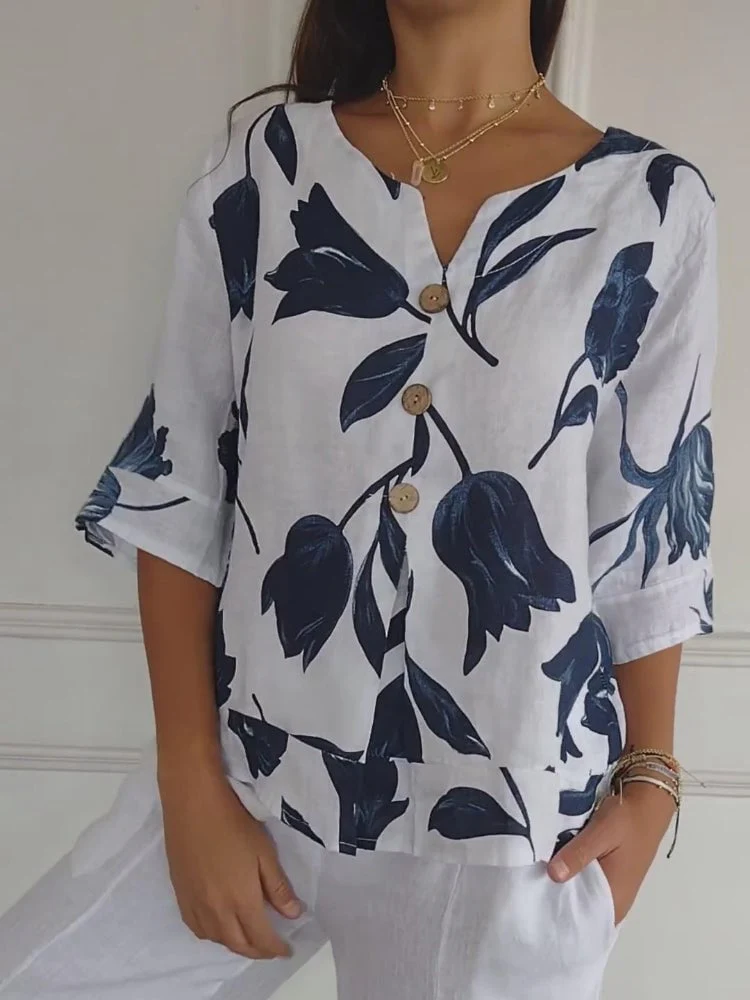 💕Muttertag Hot Sale 49% OFF🌷Tunika Top mit bedrucktem V-Ausschnitt🌷 - Image 9