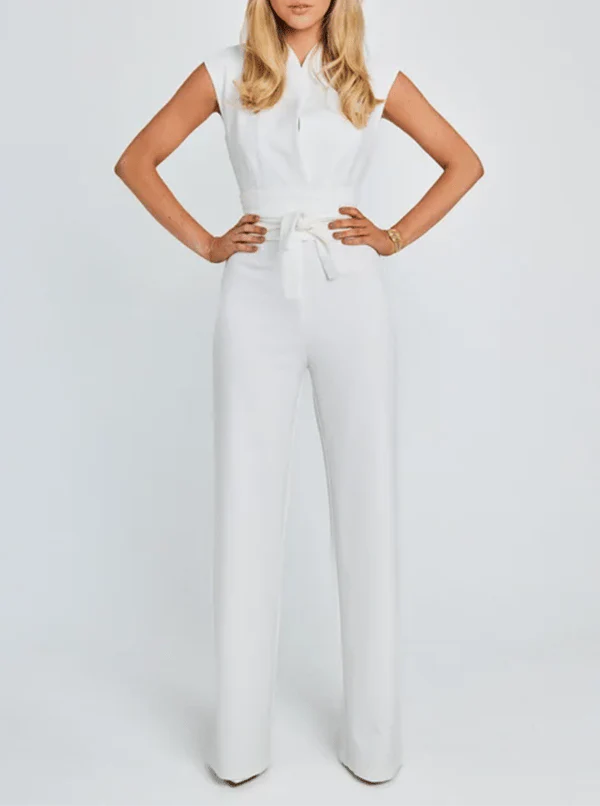 Solid Color Fashion Sexy Sleeveless Slim Wide Leg Jumpsuit - Image 10