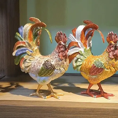 Pure Handmade Metal Enamel Color Craft Lucky Chicken Storage Box Jewelry Box