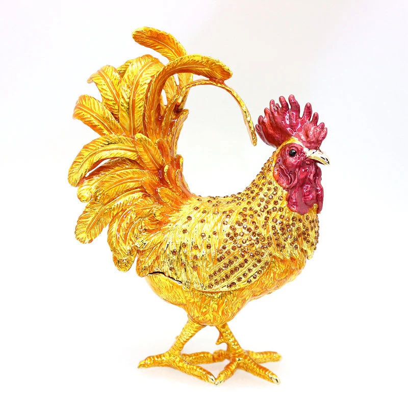 Pure Handmade Metal Enamel Color Craft Lucky Chicken Storage Box Jewelry Box - Image 10