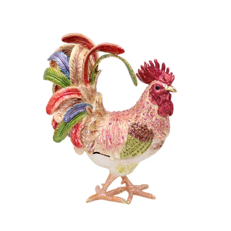 Pure Handmade Metal Enamel Color Craft Lucky Chicken Storage Box Jewelry Box - Image 11