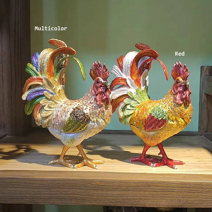 Pure Handmade Metal Enamel Color Craft Lucky Chicken Storage Box Jewelry Box - Image 2