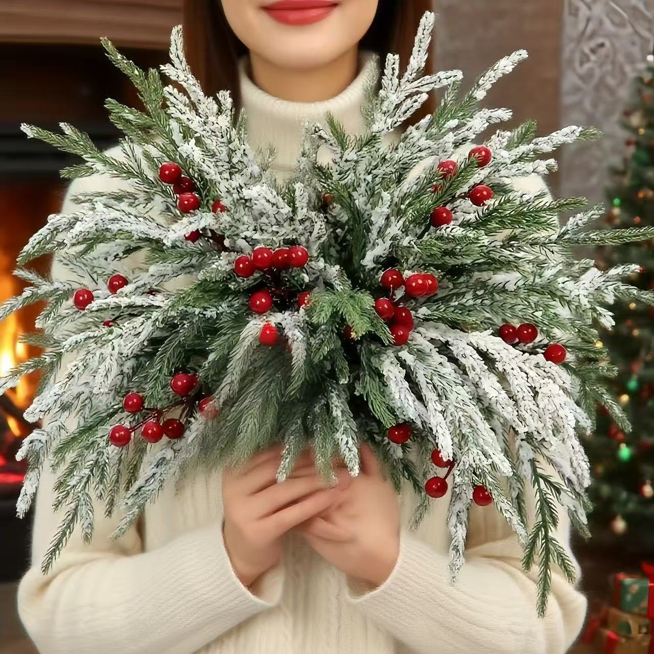 Artificial Norfolk Pine Branches with Red Berries - Christmas Greenery That Lasts! - Image 3