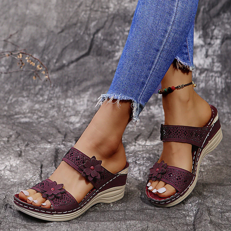 Retro Casual Flower Wedge Sandals Slippes - Image 3