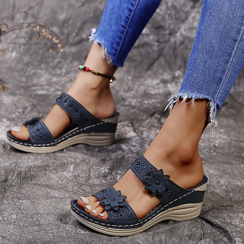 Retro Casual Flower Wedge Sandals Slippes - Image 4