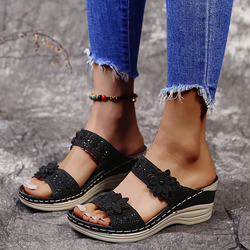 Retro Casual Flower Wedge Sandals Slippes - Image 5
