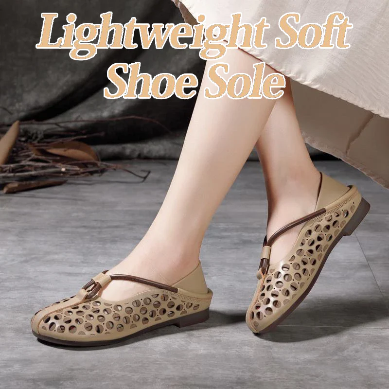 Retro Hollow Out Soft Leather Women Shoes - Image 2