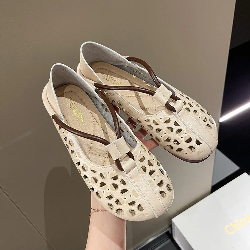 Retro Hollow Out Soft Leather Women Shoes - Image 6