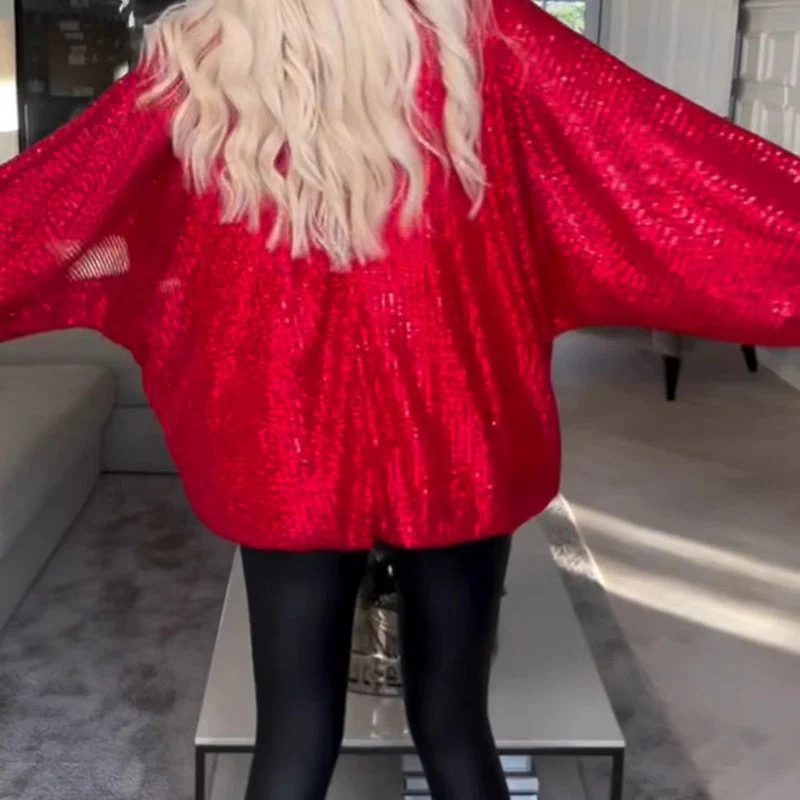 Round Neck Sequin Long Sleeve Loose Top - Image 5