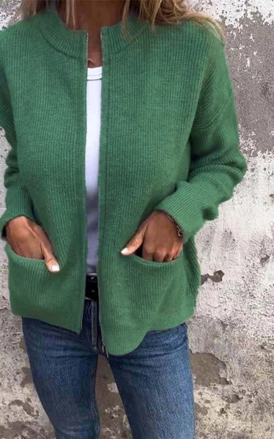 Round Neck Zipper Knitted Jacket - Image 11