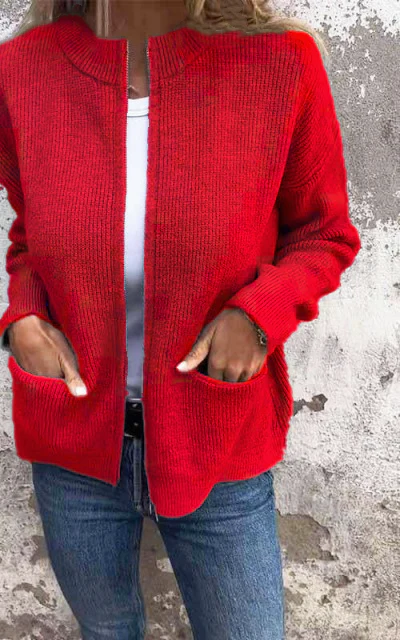 Round Neck Zipper Knitted Jacket - Image 12