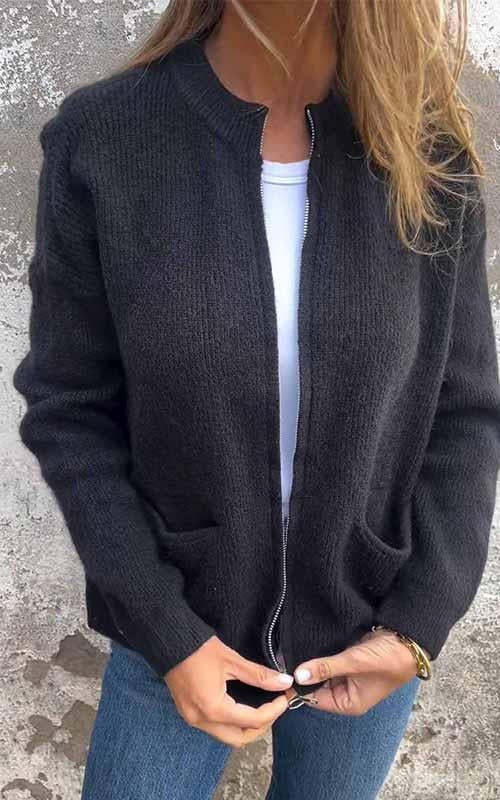 Round Neck Zipper Knitted Jacket - Image 6