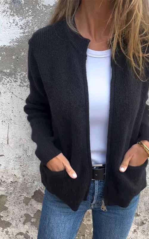 Round Neck Zipper Knitted Jacket - Image 7