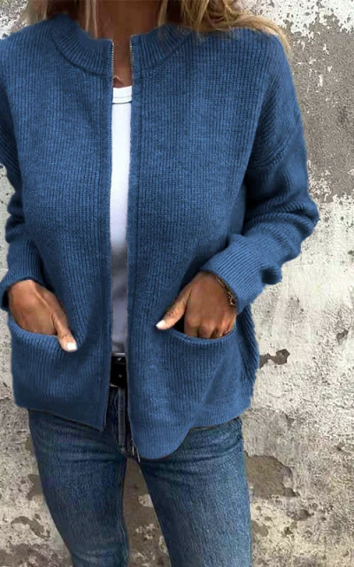 Round Neck Zipper Knitted Jacket - Image 9