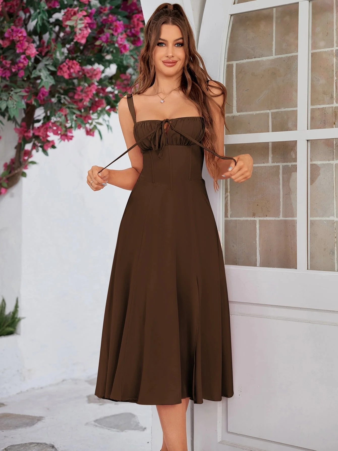 💐Ruched Bust Split Thigh Cami Dress - Image 16