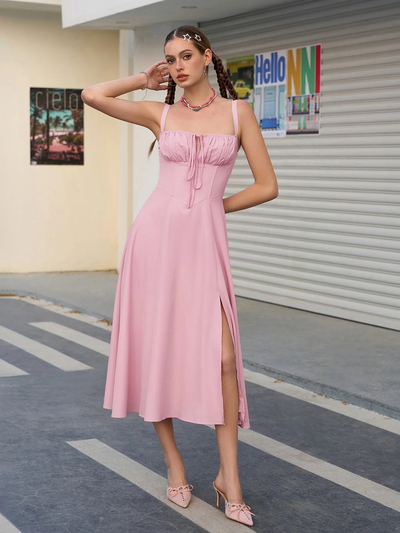 💐Ruched Bust Split Thigh Cami Dress - Image 32
