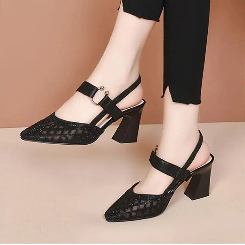 🎁Hot Sale ⏳Pointy Toe Ankle Strap Rhinestone Sandals