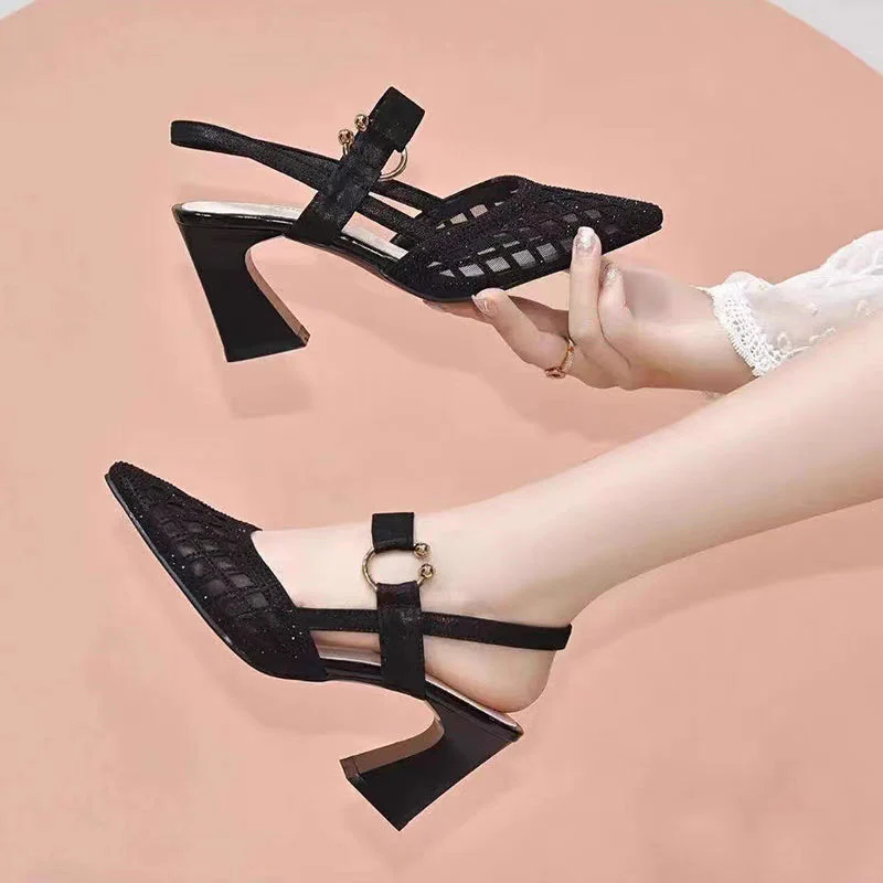 🎁Hot Sale ⏳Pointy Toe Ankle Strap Rhinestone Sandals - Image 3