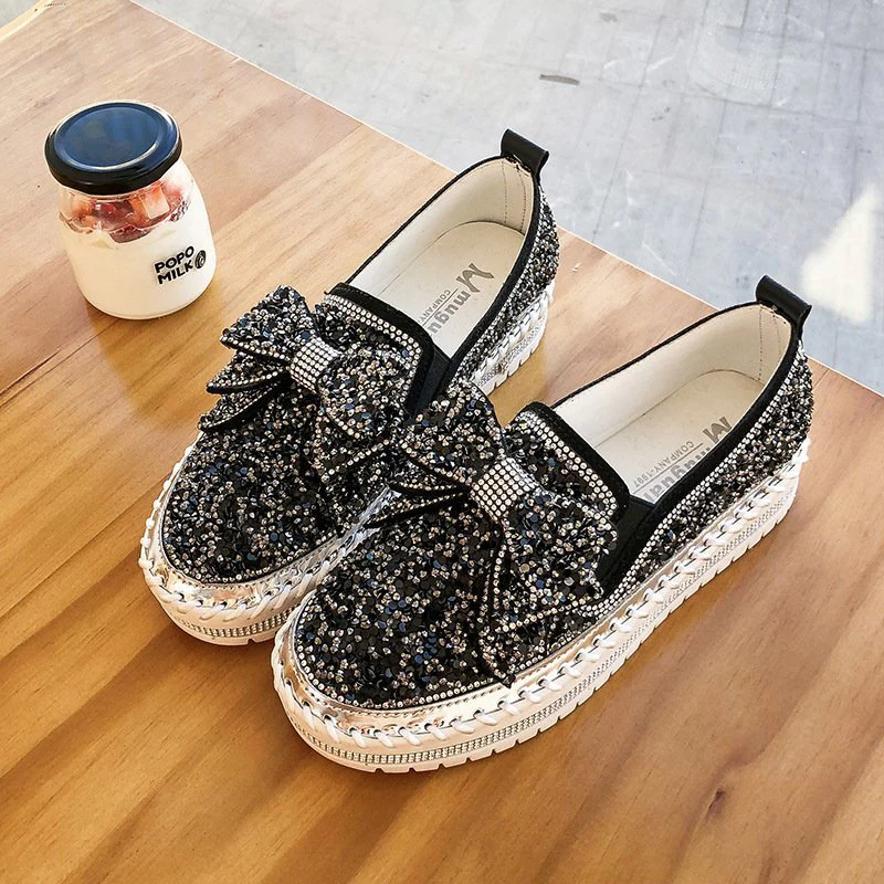 Shining Rhinestone Slip-on Thick Botton Casual Ladies Crystal Shoes - Image 10