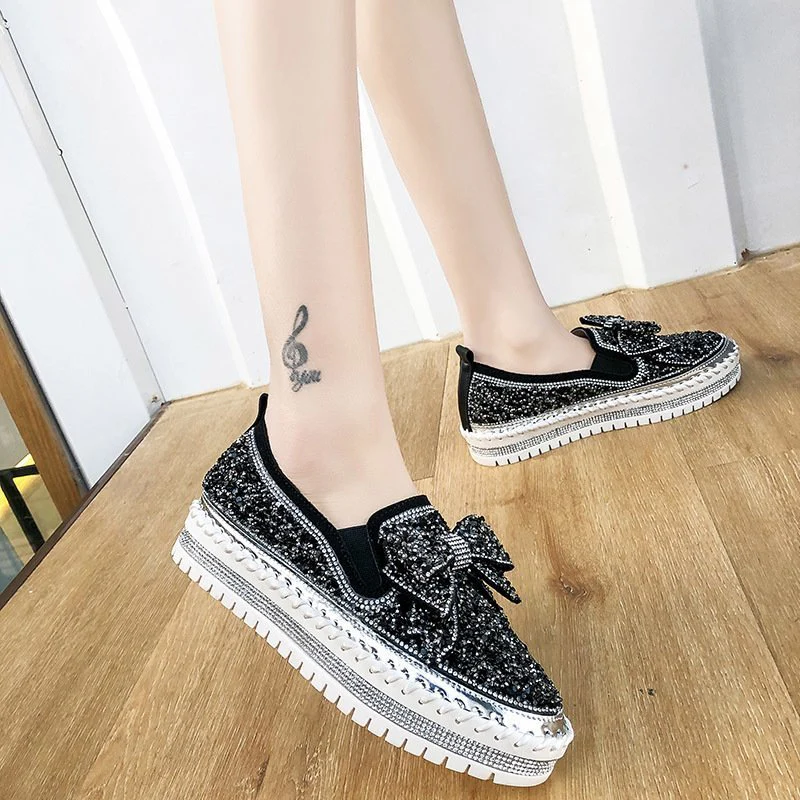 Shining Rhinestone Slip-on Thick Botton Casual Ladies Crystal Shoes - Image 2