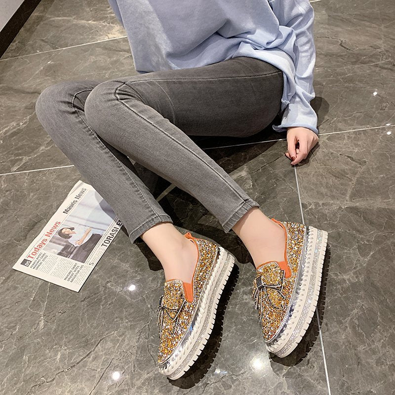 Shining Rhinestone Slip-on Thick Botton Casual Ladies Crystal Shoes - Image 3