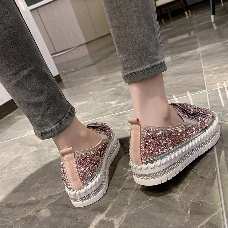 Shining Rhinestone Slip-on Thick Botton Casual Ladies Crystal Shoes - Image 4