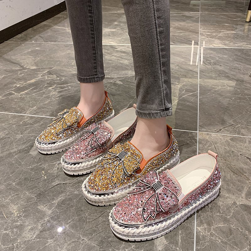 Shining Rhinestone Slip-on Thick Botton Casual Ladies Crystal Shoes - Image 5