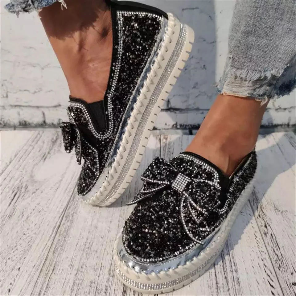 Shining Rhinestone Slip-on Thick Botton Casual Ladies Crystal Shoes - Image 8
