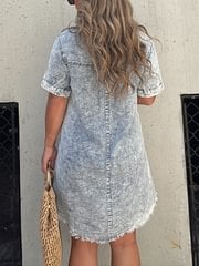 Short Sleeve Casual Denim Shirt Dress-Buy two and get free shipping! - Image 2