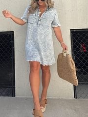Short Sleeve Casual Denim Shirt Dress-Buy two and get free shipping! - Image 4