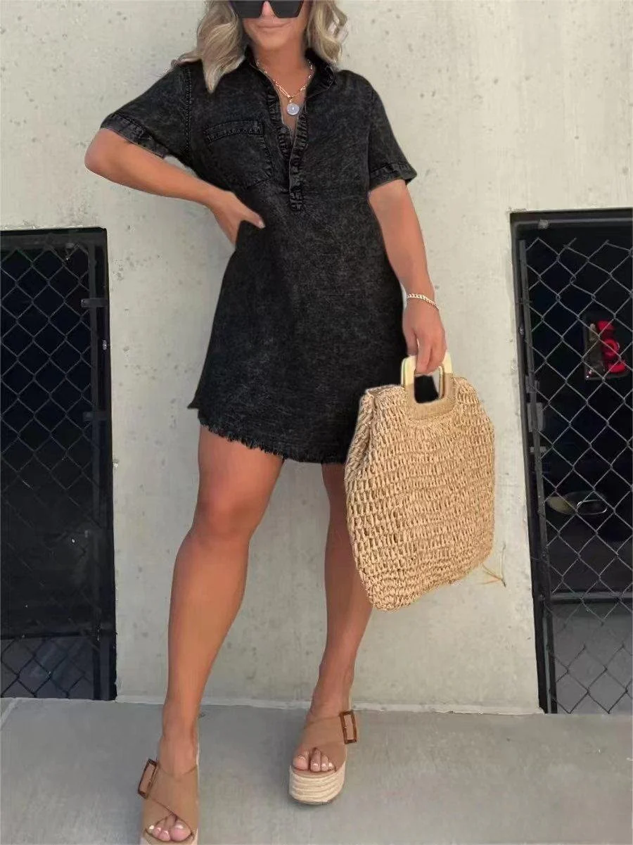 Short Sleeve Casual Denim Shirt Dress-Buy two and get free shipping! - Image 7