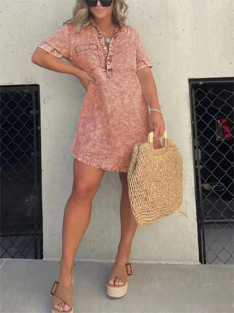 Short Sleeve Casual Denim Shirt Dress-Buy two and get free shipping! - Image 8