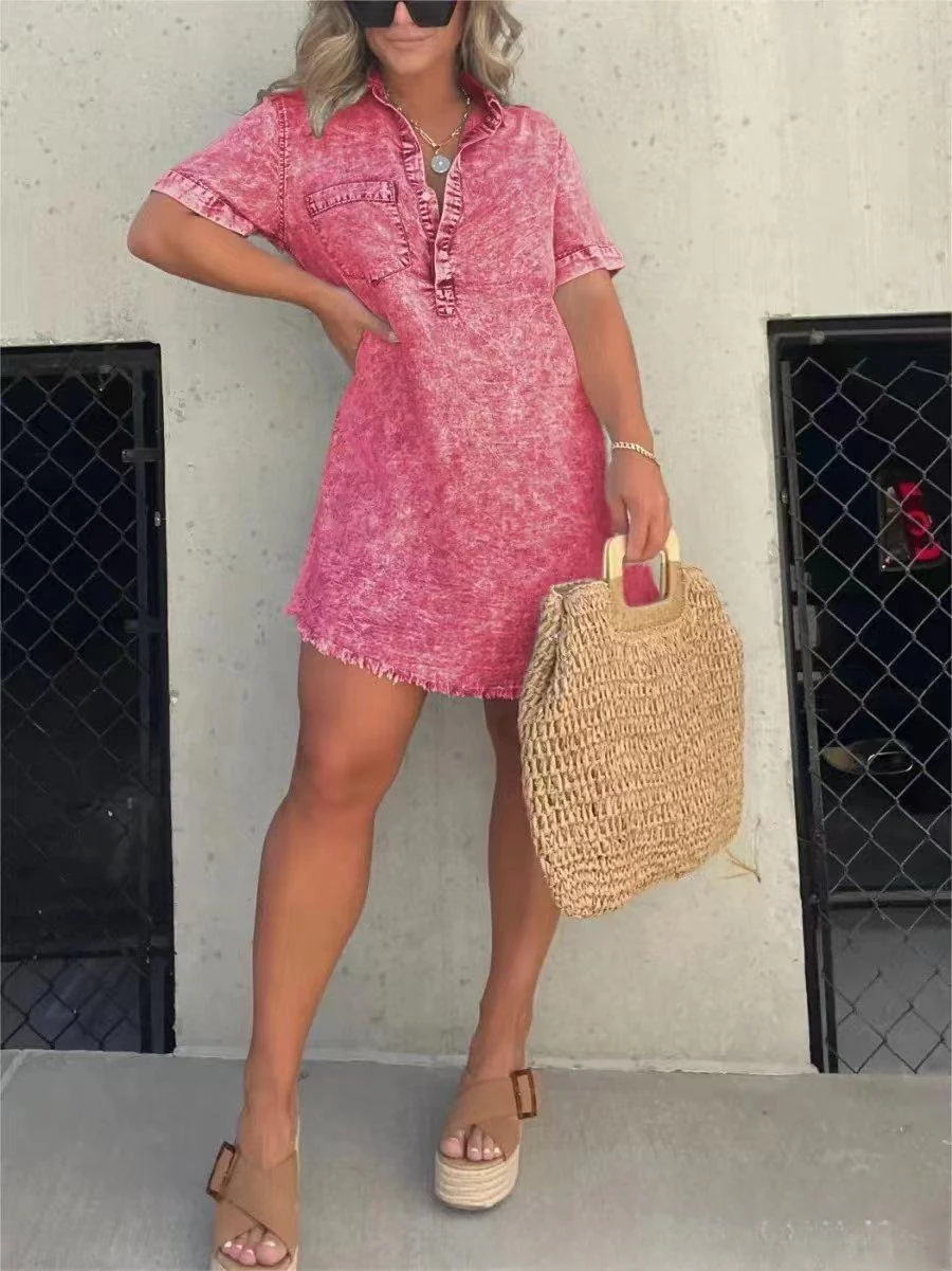 Short Sleeve Casual Denim Shirt Dress-Buy two and get free shipping! - Image 9