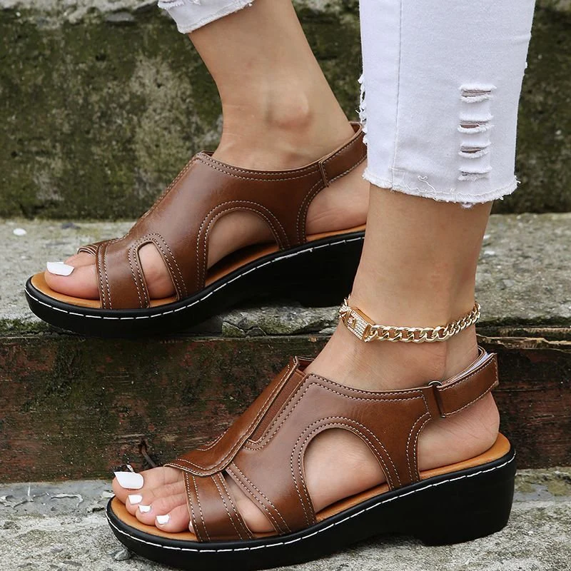 2022 New Fashion Casual Leather Wedge Sandals - Image 2