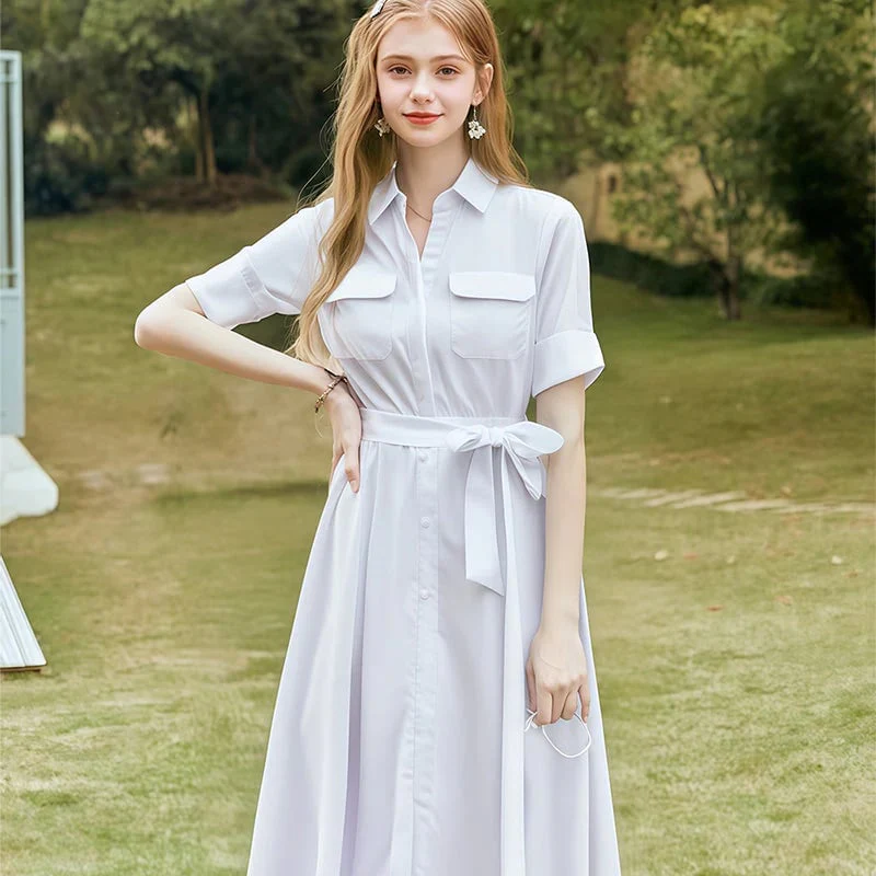 Sleek Shirt Dress With Front-Tie Waistband - Image 3