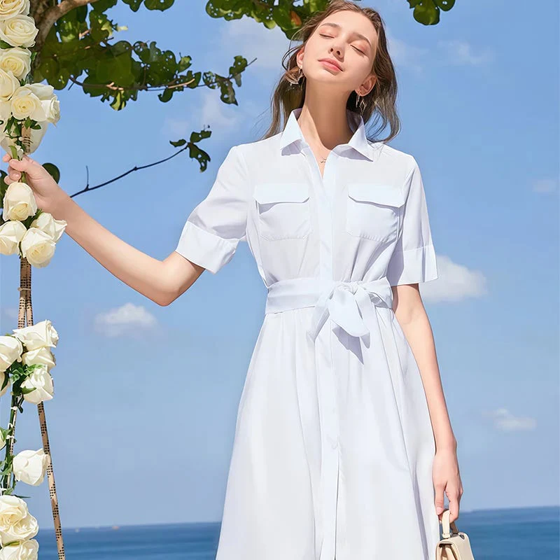 Sleek Shirt Dress With Front-Tie Waistband - Image 4