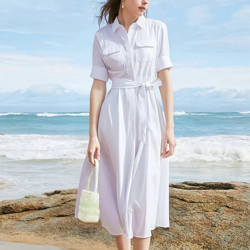 Sleek Shirt Dress With Front-Tie Waistband - Image 6