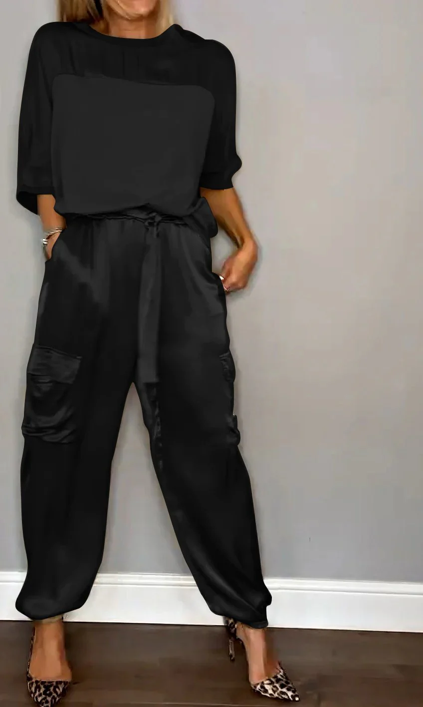 Half-Sleeve Satin Top and Pants SetšBUY 2 SETS FREE SHIPPING - Image 5