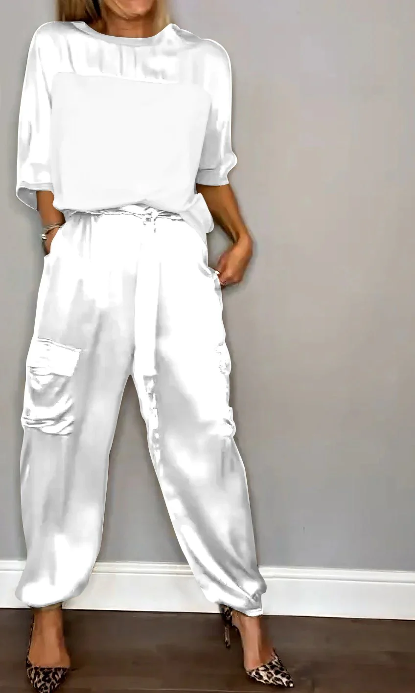 Half-Sleeve Satin Top and Pants SetšBUY 2 SETS FREE SHIPPING - Image 6