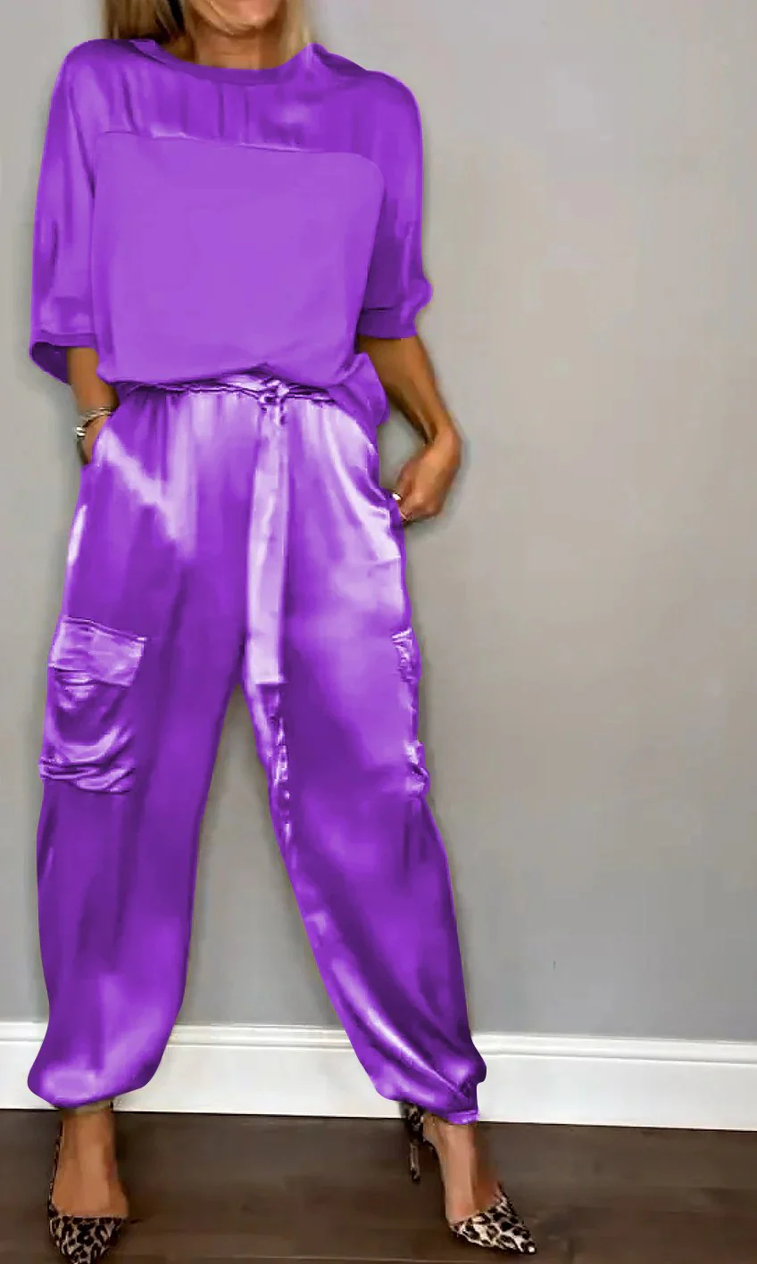 Half-Sleeve Satin Top and Pants SetšBUY 2 SETS FREE SHIPPING - Image 7