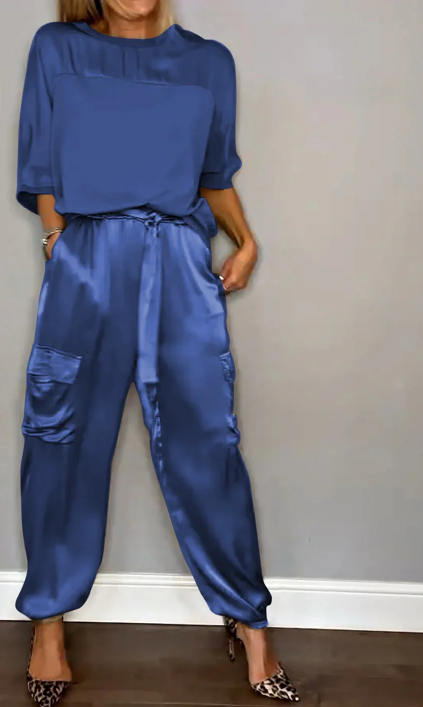 Half-Sleeve Satin Top and Pants SetšBUY 2 SETS FREE SHIPPING - Image 8