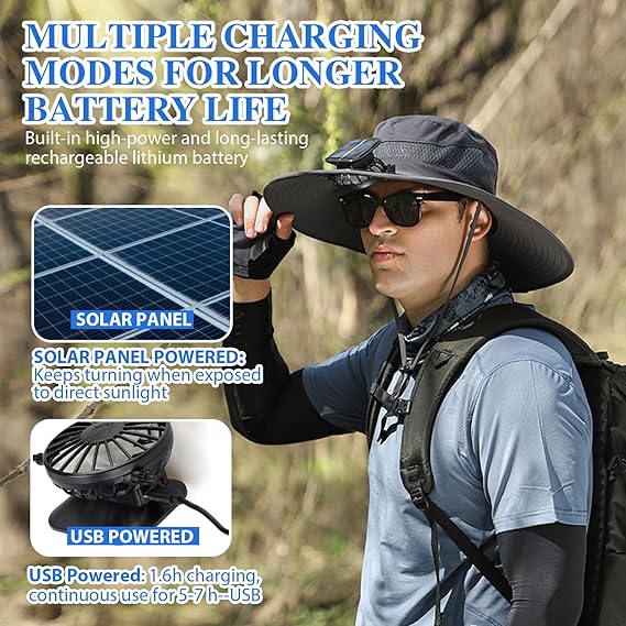 🔥Wide Brim Solar Fan Outdoor Fishing Hat-Solar & USB Charging - Image 2