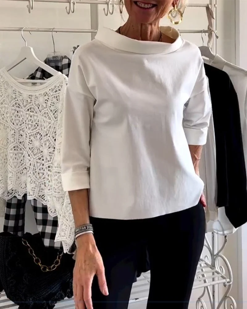 Casual Wide Lapel Half Turtleneck Top - Image 11