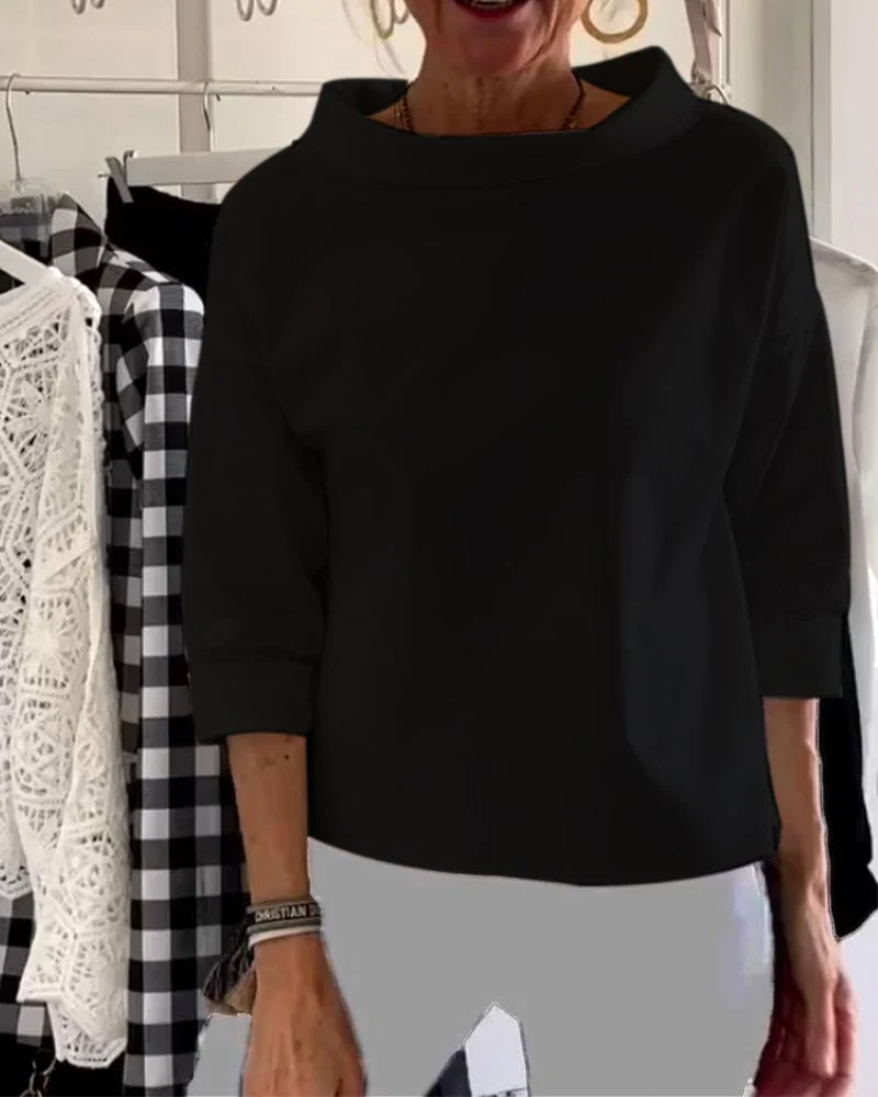 Casual Wide Lapel Half Turtleneck Top - Image 3